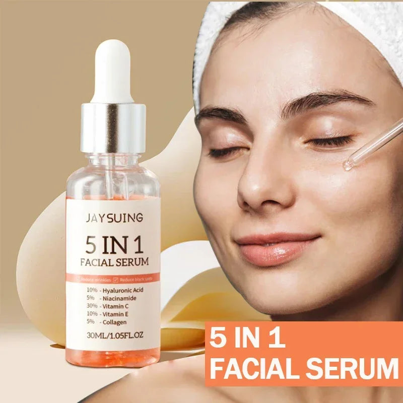 5 In1 Hyaluronic Acid Facial Serum Moisturizing Brightening Lightening Fine Lines Vitamin C Pore Shrinking Serum Skincare 30ml