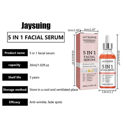 5 In1 Hyaluronic Acid Facial Serum Moisturizing Brightening Lightening Fine Lines Vitamin C Pore Shrinking Serum Skincare 30ml